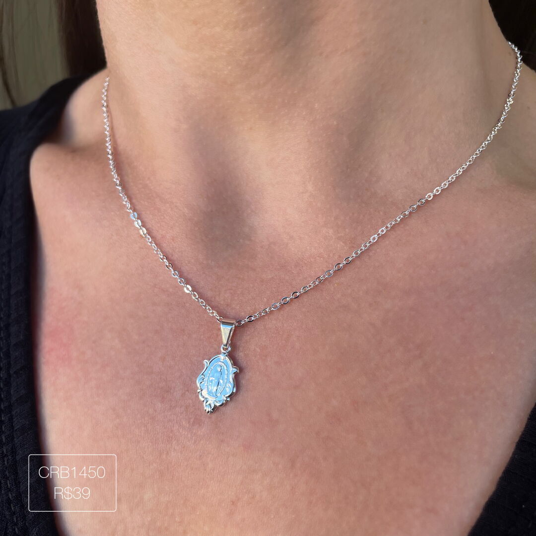 Colar Nossa Senhora das Graças Liso Prateado